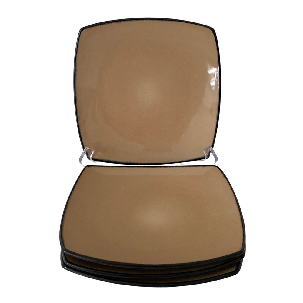 4 Signature Living Square Salad Plate Taupe Black Reactive Glaze Ceramic Replace